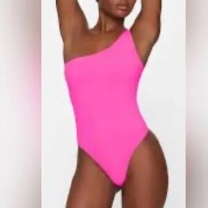 SKIMS One Shoulder Neon Pink Bodysuit